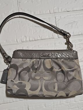 Coach Gray Signature Jacquard Wristlet